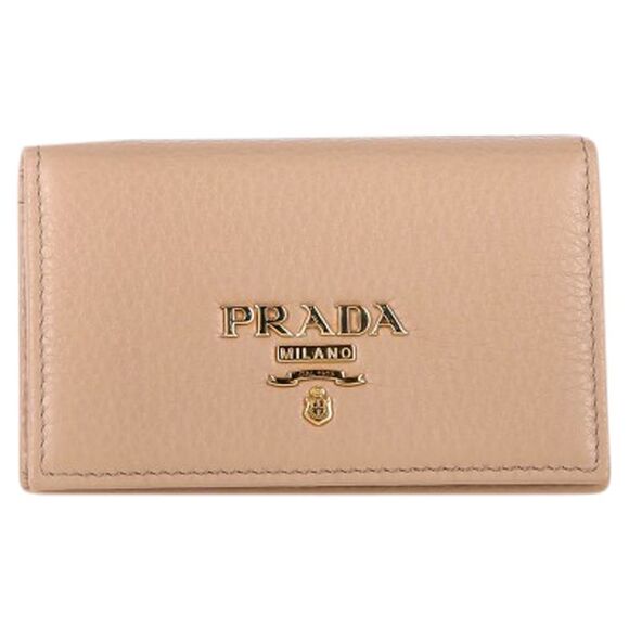 Prada Logo-Plaque Foldover Cardholder in Beige Leather - Picture 1 of 9